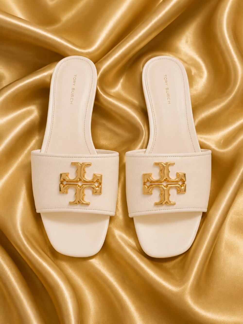 LIKE NEW Tory Burch Eleanor Slides Cream/Gold